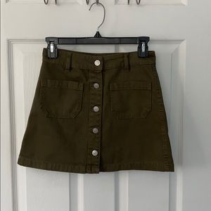 Army green button up denim mini skirt